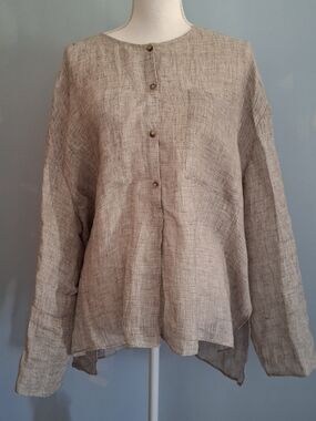 Zara 100% Linen Top Button Lagenlook Pockets Ivory Gray XL Artsy Boho pockets